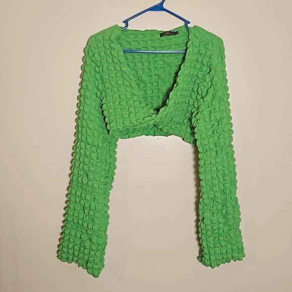NWT Popcorn Texture Twist Front Crop Top & Sarong Set Sz XL Bright Green - Picture 4 of 9